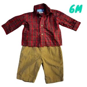 New Good Lad Corduroy Pants Red Plaid Button Down Shirt Outfit Holiday Infant 6m